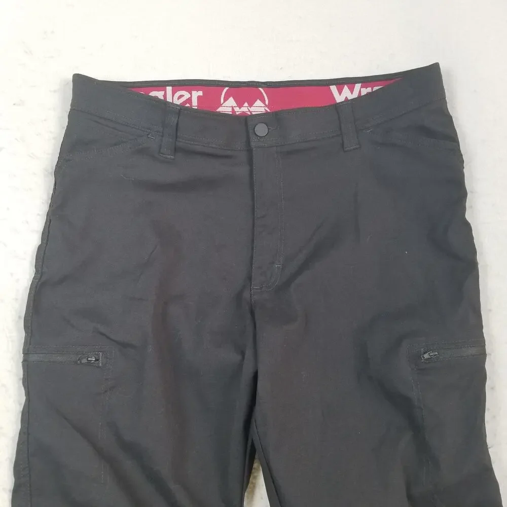 Wrangler Pants Mens 38x30 Black Nylon Spandex Hiking Cargo Zip‎ Pocket Outdoor